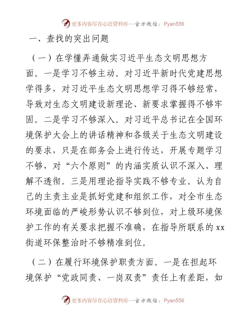 环保督察回头看问题整改专题民主生活会个人对照检查材料.docx_第2页