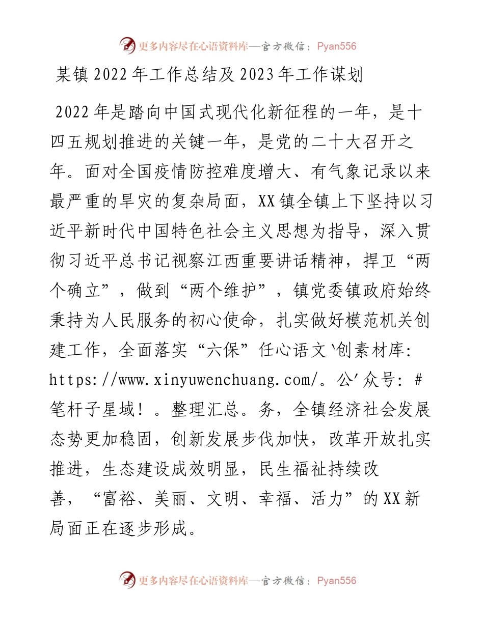 某镇工作总结及2023年工作谋划(1).docx_第1页
