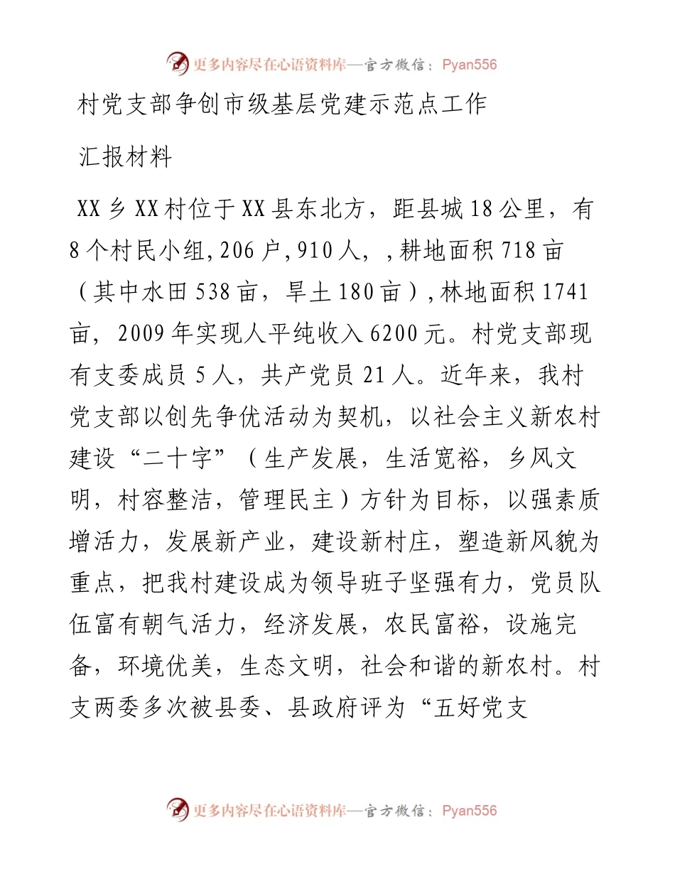 村党支部争创市级基层党建示范点工作汇报材料.docx_第1页