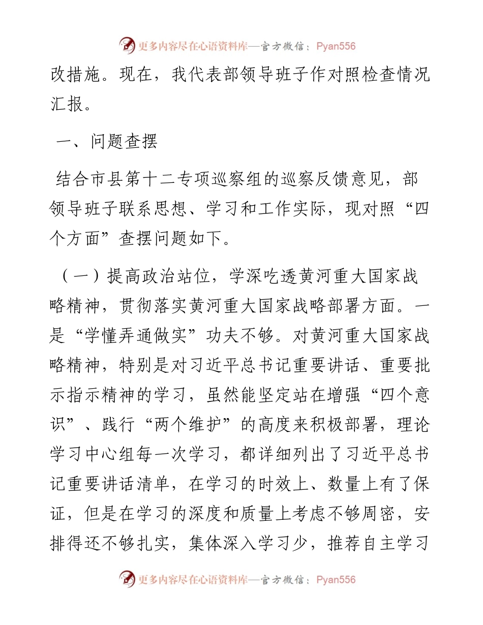 民主生活会领导班子在黄河流域生态保护和高质量发展专项巡察整改专题民主生活会上的对照检查材料.docx_第2页