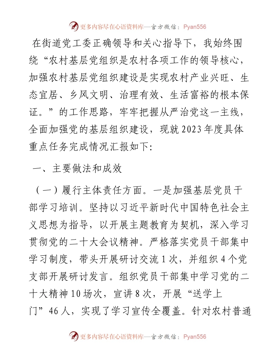 村党支部书记2023年抓党建述职报告.docx_第1页