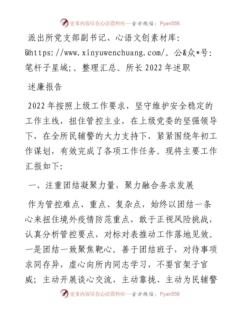 派出所党支部副书记、所长述职述廉报告.docx_第1页