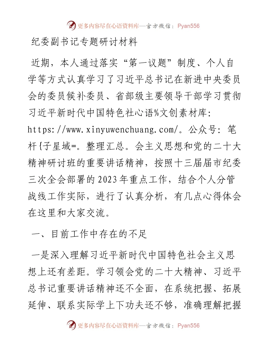 纪委副书记专题研讨材料.docx_第1页