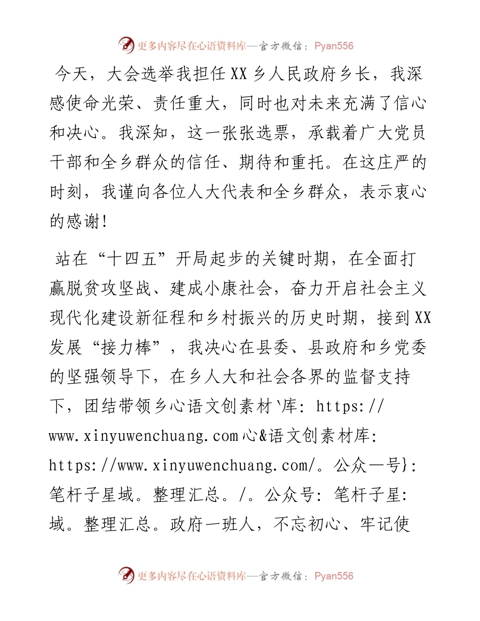 新当选乡长在人代会上的表态发言.docx_第1页