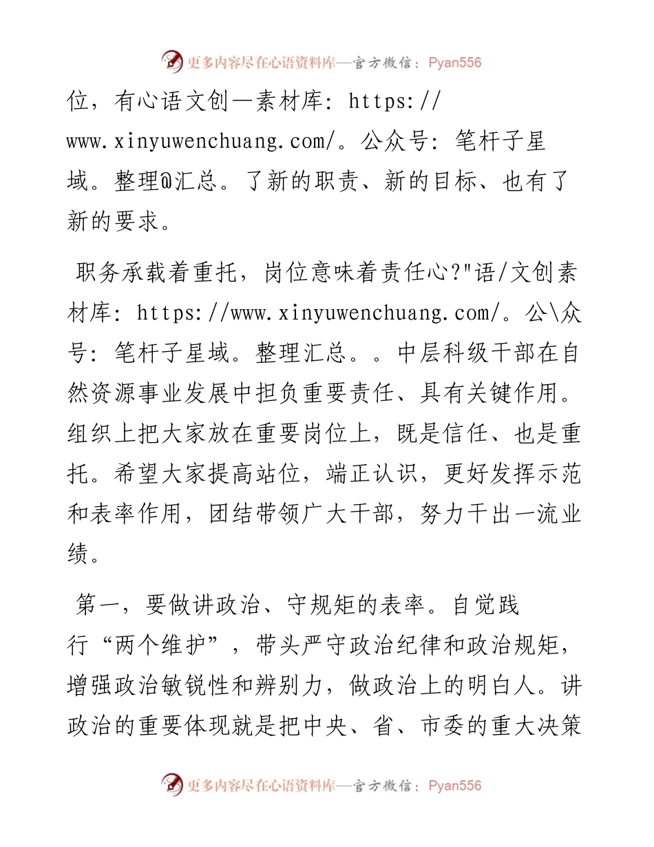 某市自然资源局党组书记在宣布中层干部暨新任职干部集体廉政谈话会议上的讲话.docx_第2页