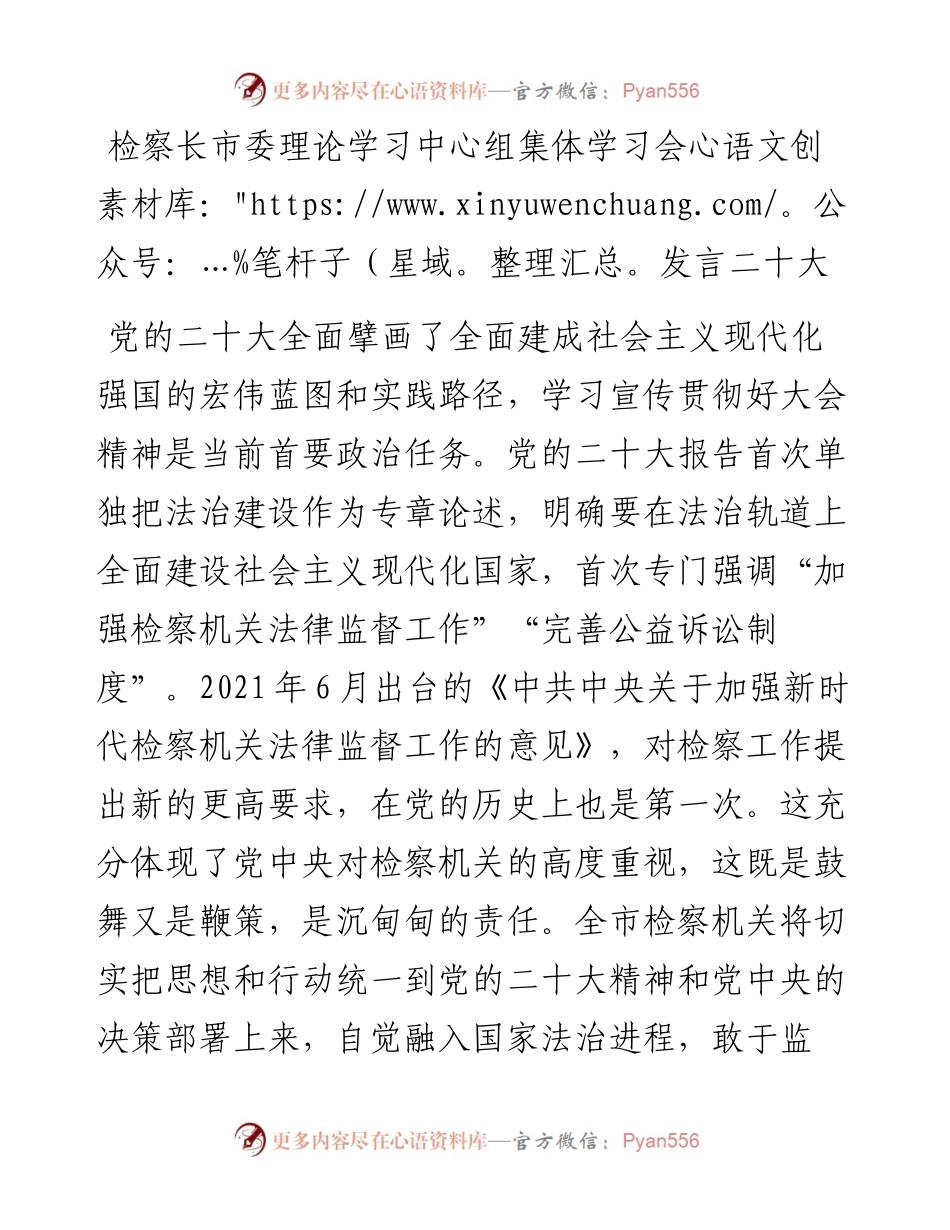 检察长市委理论学习中心组集体学习会发言（二十大）.docx_第1页