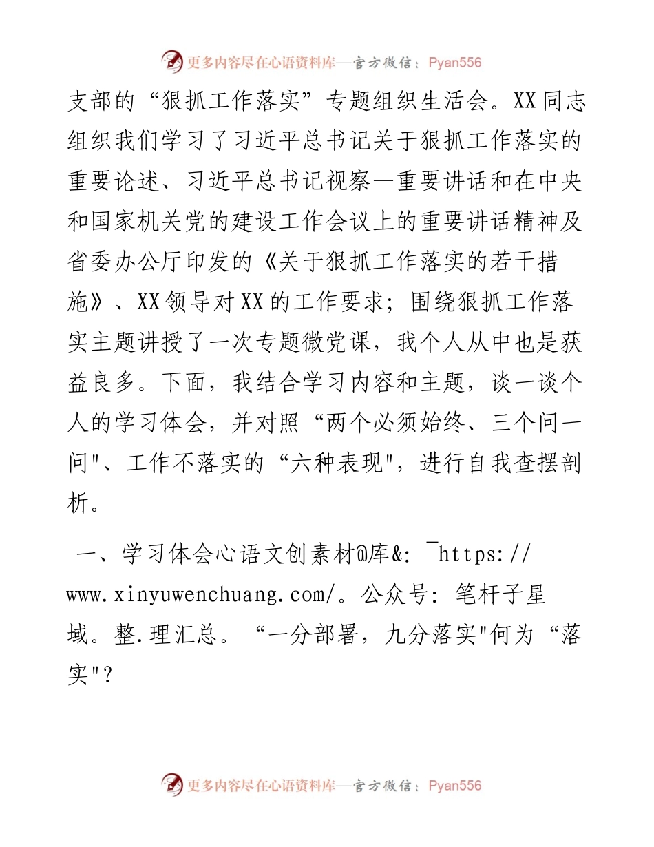 文汇系列4688--狠抓工作落实专题组织生活会个人对照检查材料汇编（5篇）.docx_第2页