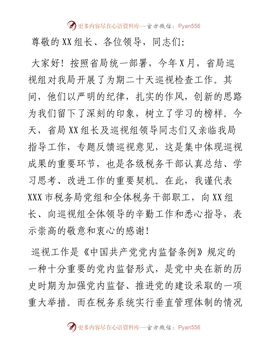 税务局长在巡察巡视反馈会上的表态发言.docx_第1页