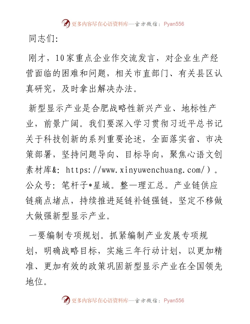 新型显示产业链长暨联系推进重点项目调度会讲话提纲.docx_第1页