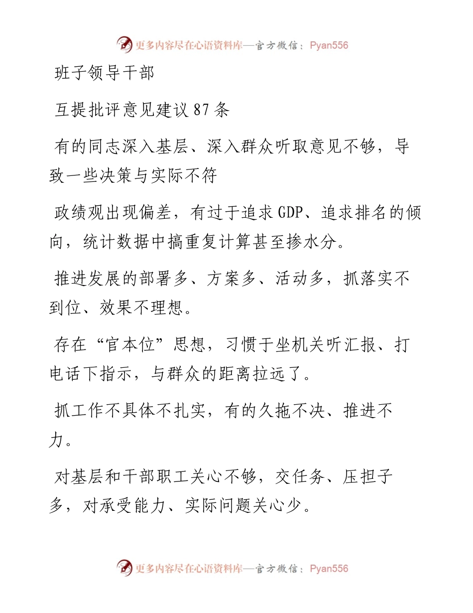 班子领导干部互提批评意见建议87条.docx_第1页