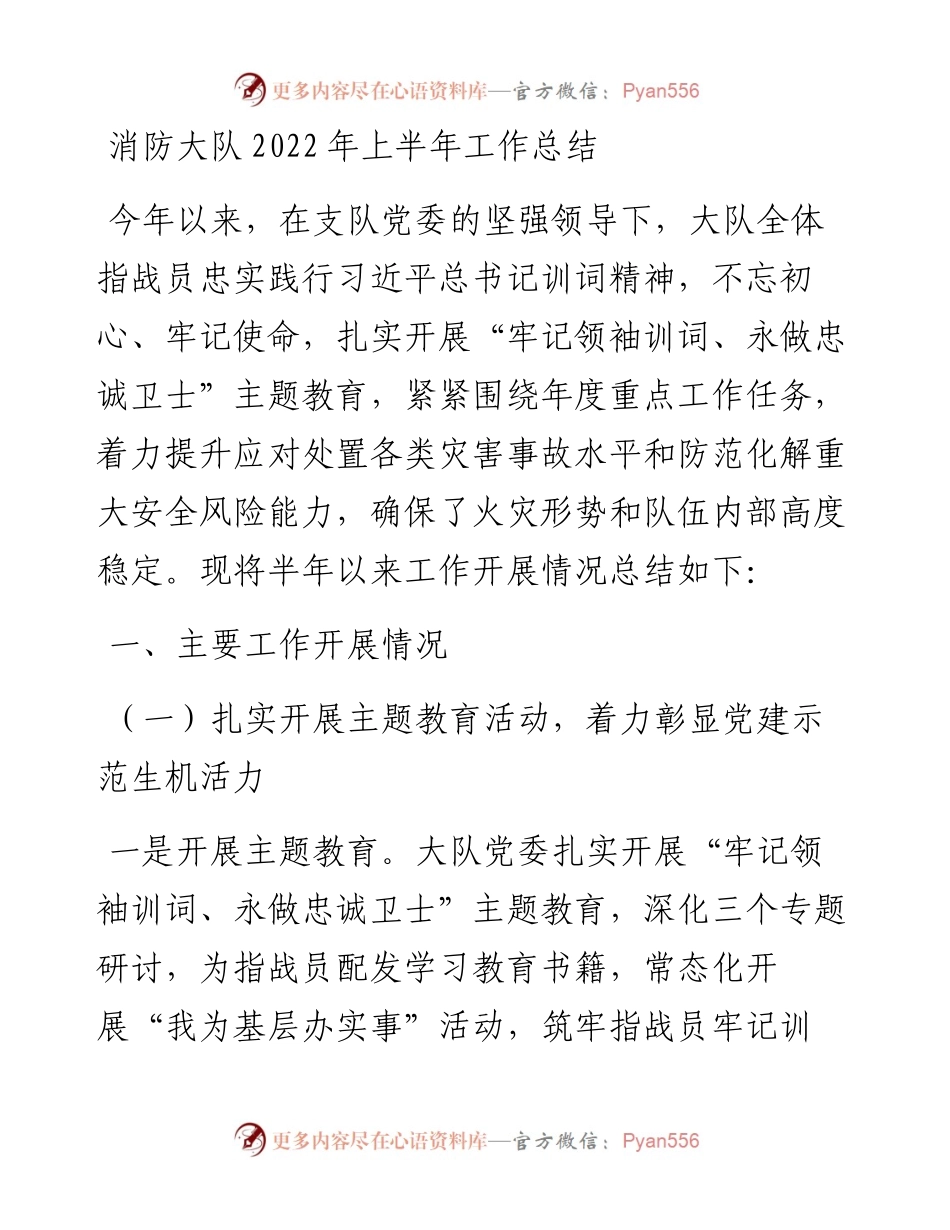 消防大队上半年工作总结.docx_第1页