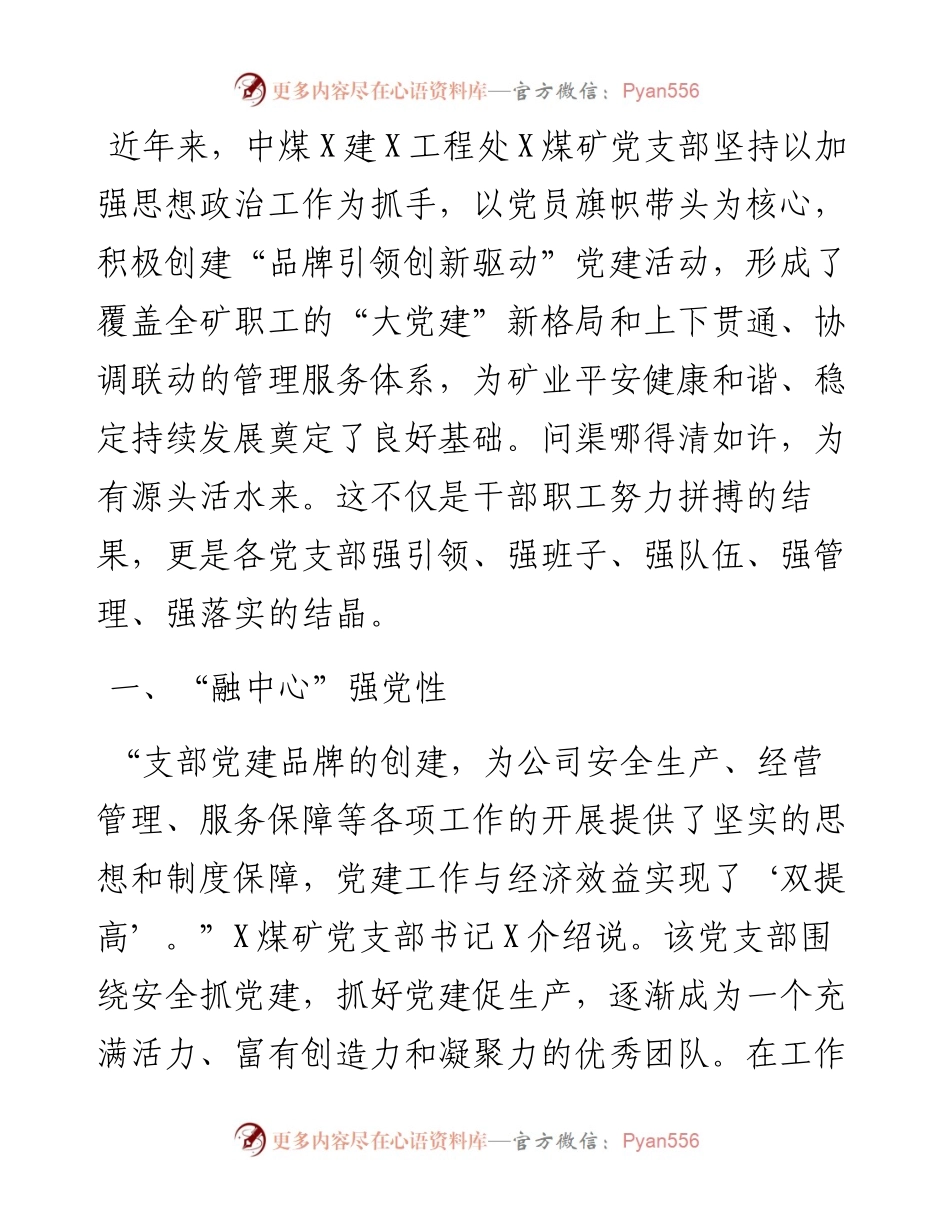 煤矿集团公司党支部经验材料.docx_第1页