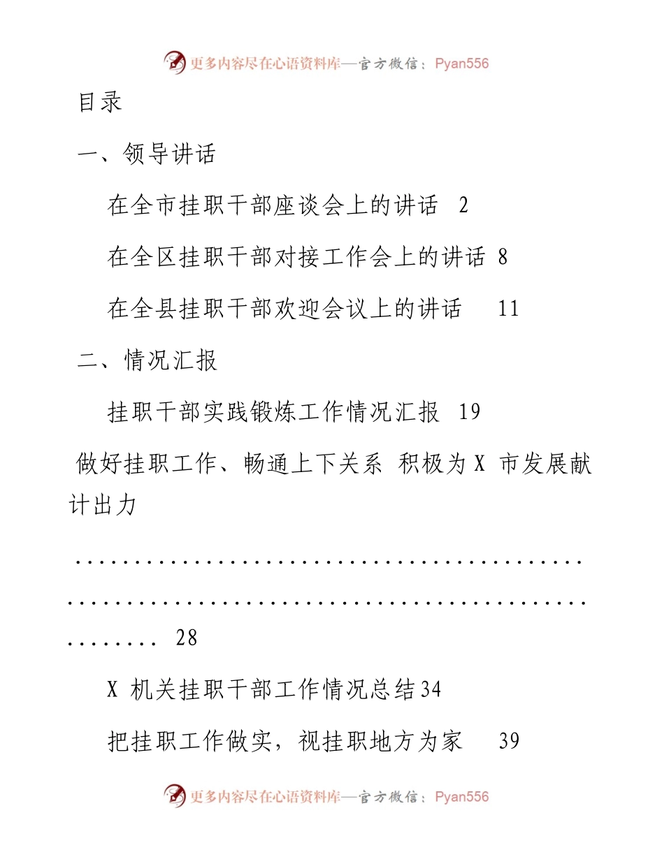 文汇系列3151--挂职干部会议讲话、工作总结和心得体会汇编（12篇）.docx_第1页