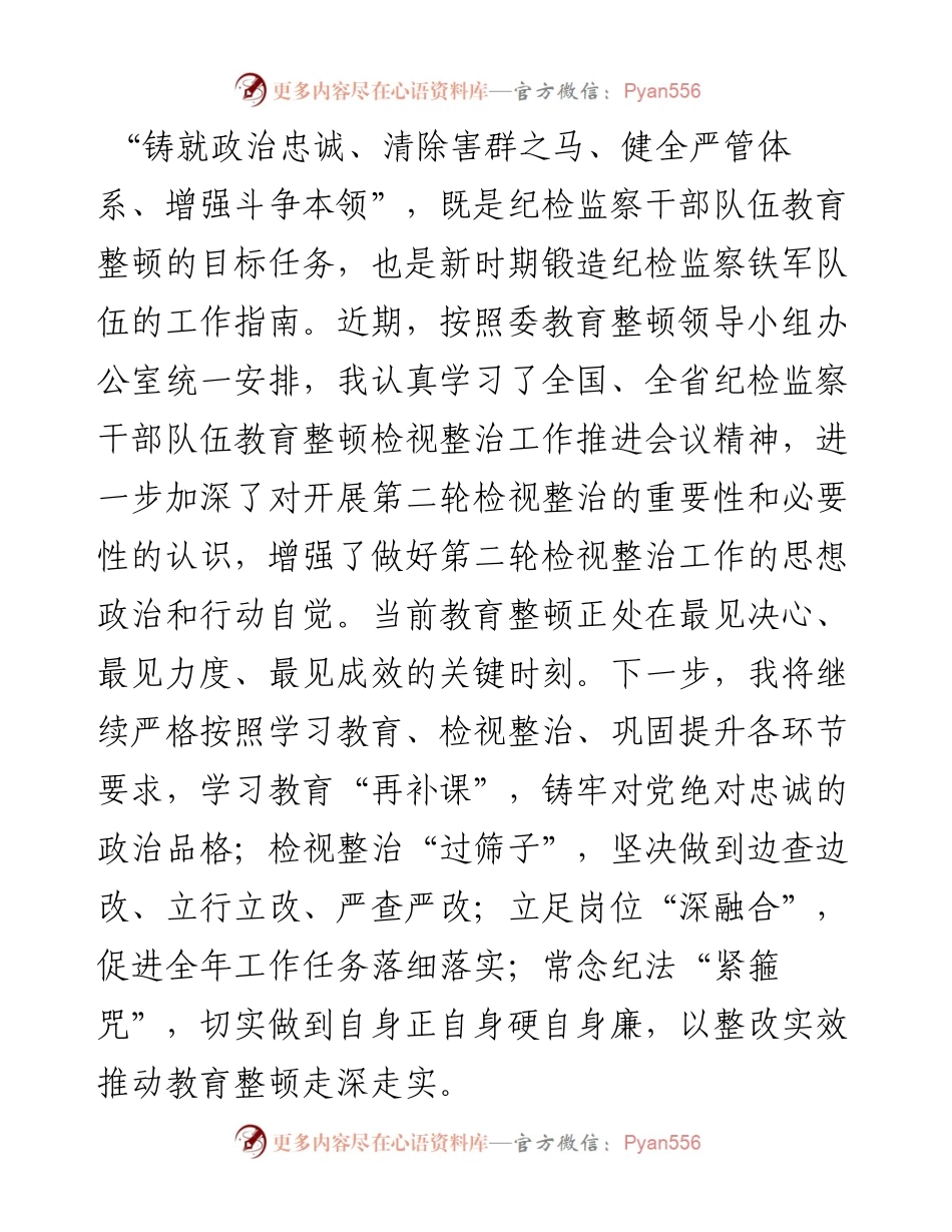 某纪检监察干部第二轮教育整顿检视整治发言材料.docx_第1页