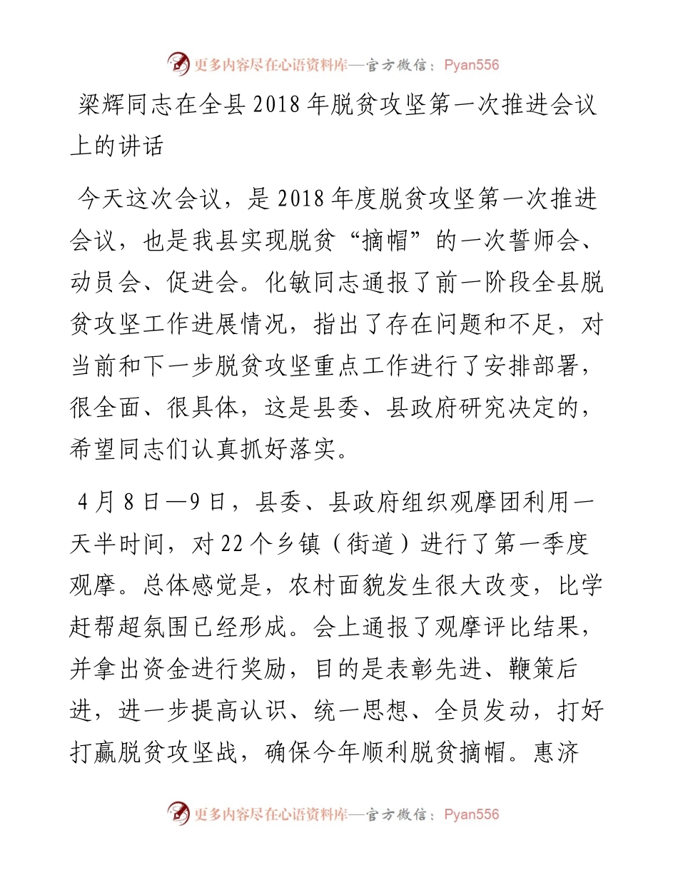 梁辉同志在全县脱贫攻坚第一次推进会议上的讲话(1).docx_第1页