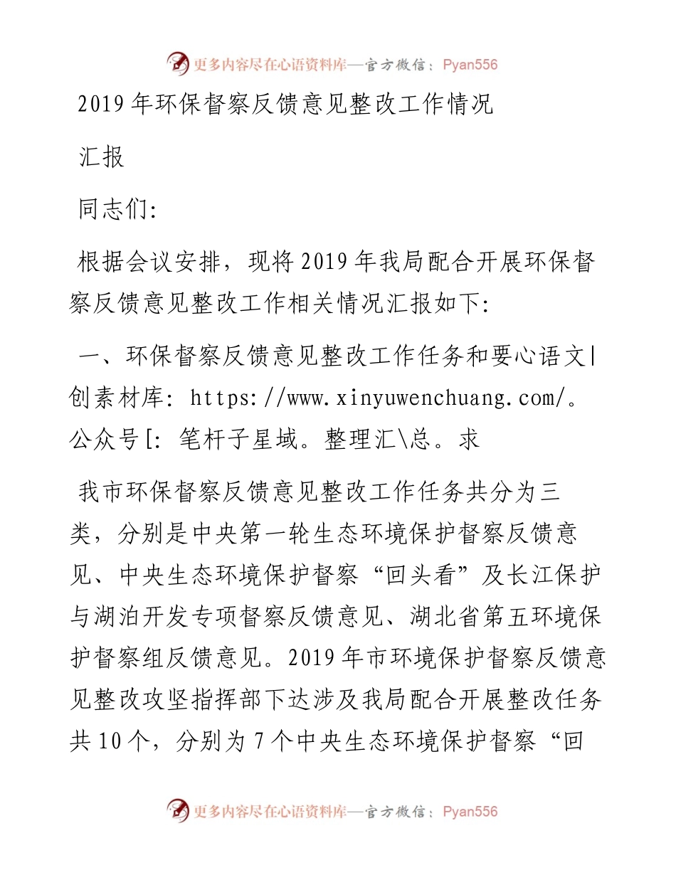 环保督察反馈意见整改工作情况汇报.docx_第1页