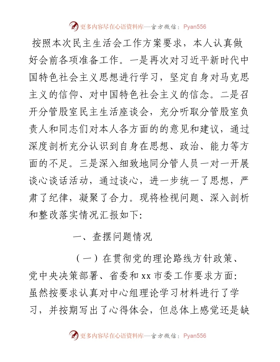 某市税务局党委委员、副局长省委巡视整改专题民主生活会对照检查.docx_第1页