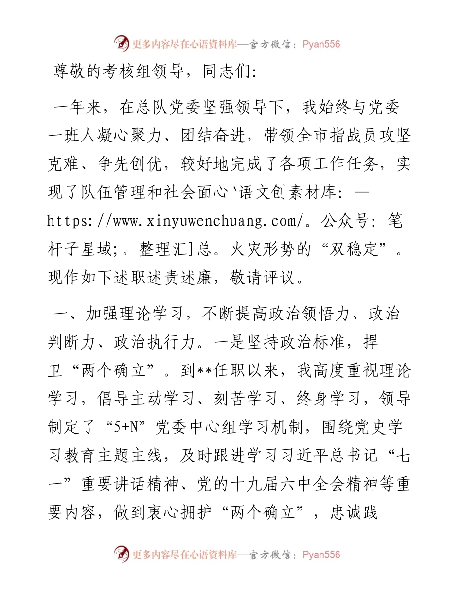 消防救援支队党委书记、政治委员度述职述责述廉报告.docx_第1页
