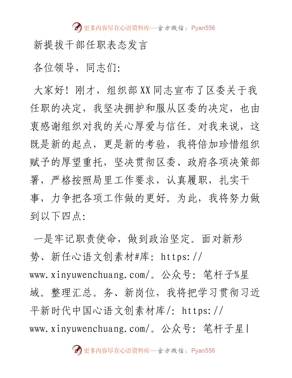 新提拔干部任职表态发言.docx_第1页