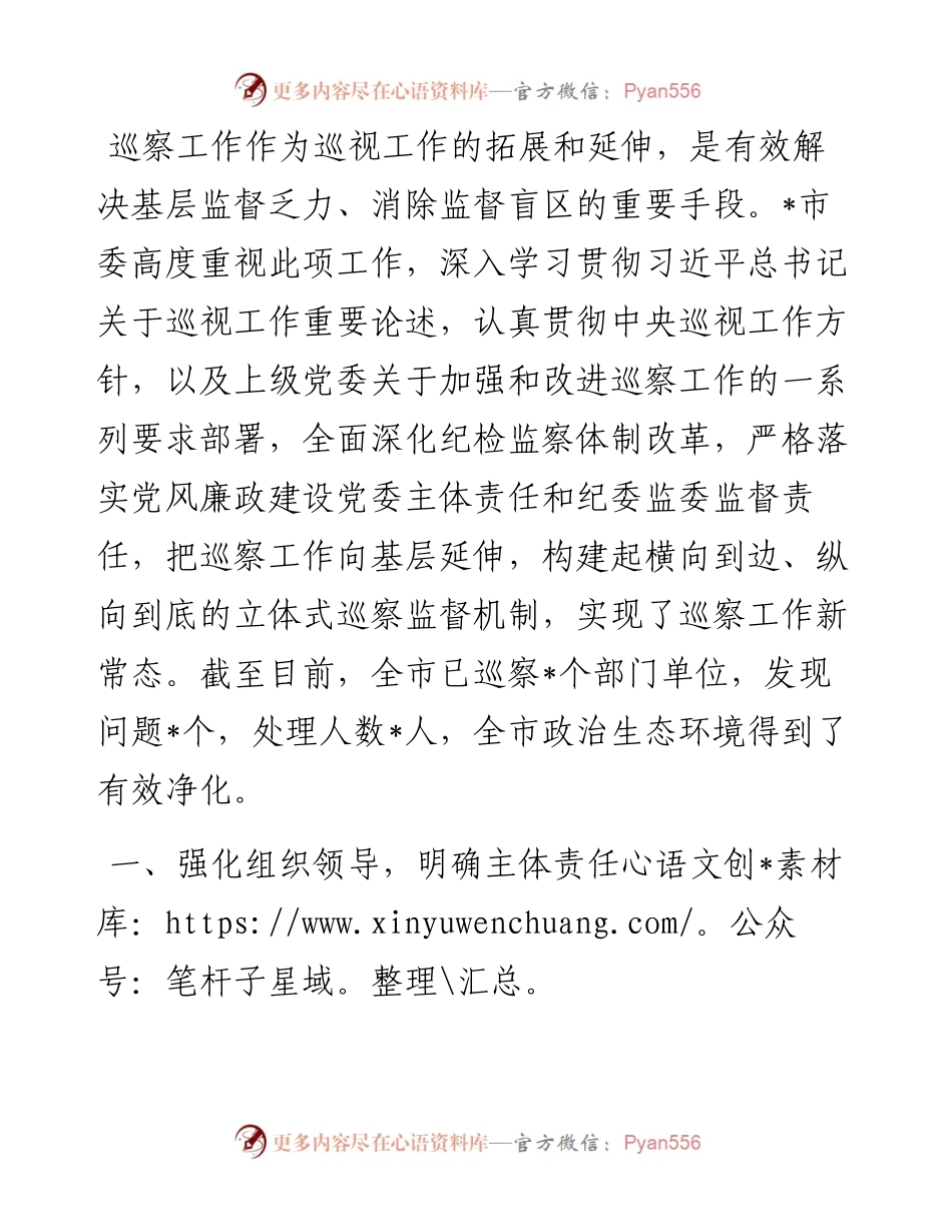 某市巡察工作经验交流材料.docx_第1页