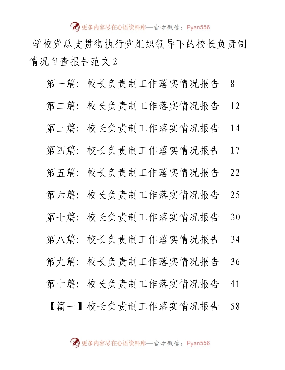 文汇系列5714--校长负责制工作落实情况总结、报告汇编（19篇）.docx_第1页