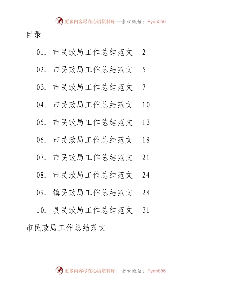 文汇系列2796--民政局工作总结汇编（10篇）.docx_第1页