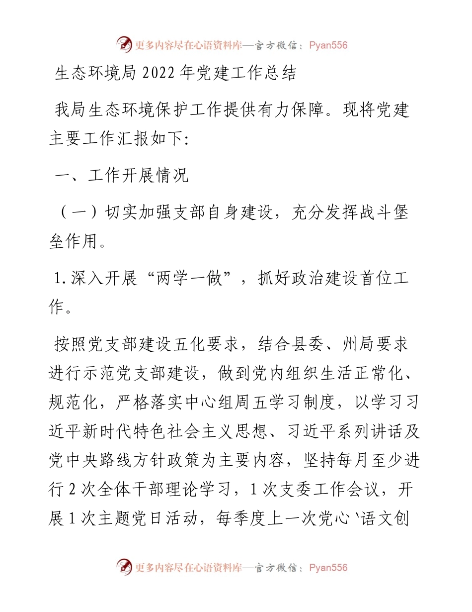 生态环境局党建工作总结(1).docx_第1页
