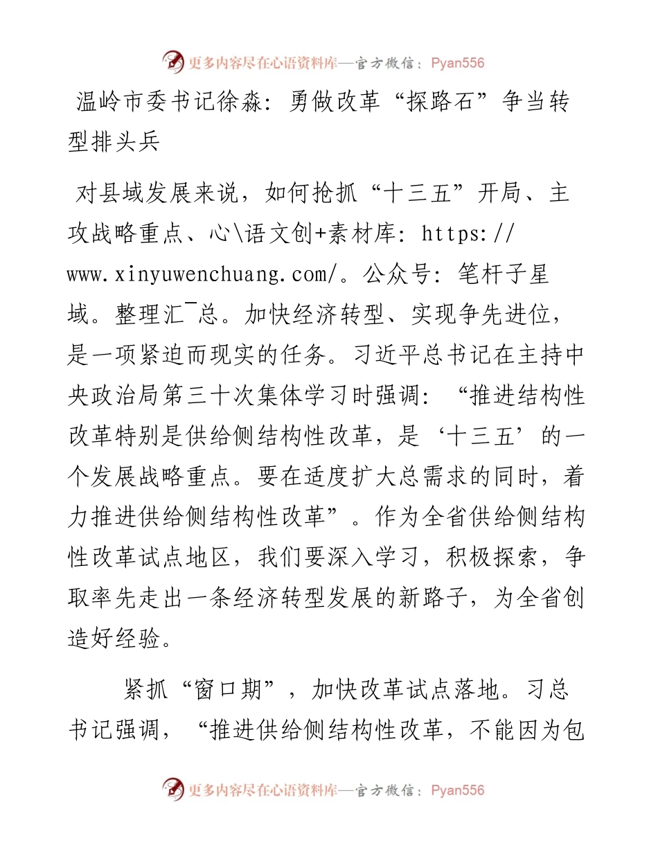 温岭市委书记徐淼：勇做改革“探路石”争当转型排头兵.docx_第1页