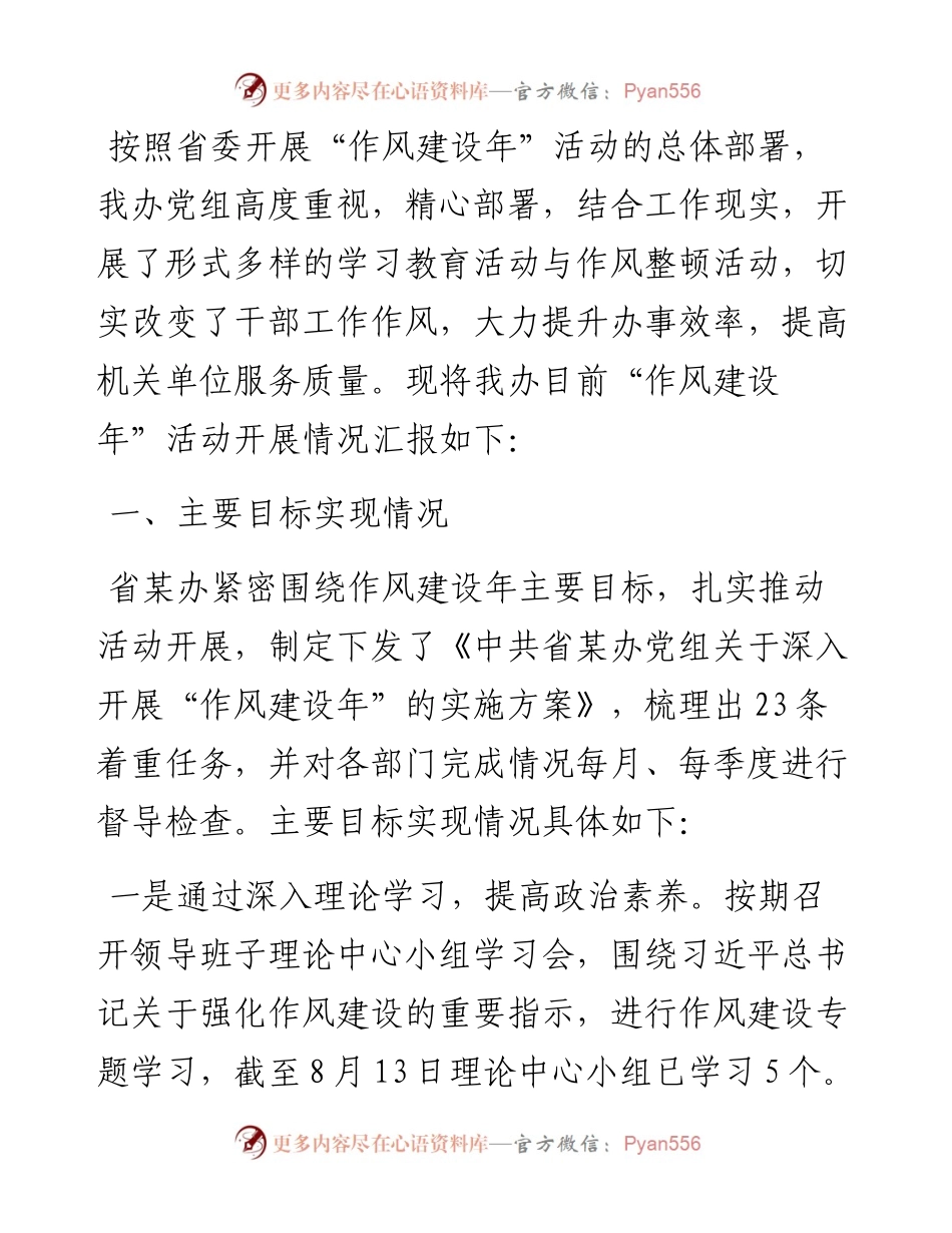 省X办党组“作风建设年”活动工作情况报告.docx_第1页