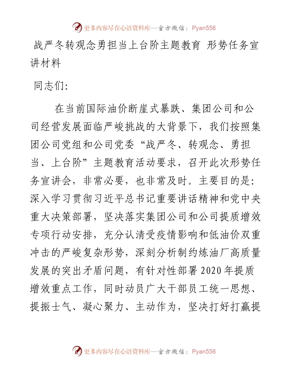 石油公司战严冬转观念勇担当上台阶主题教育形势任务宣讲材料.docx_第1页