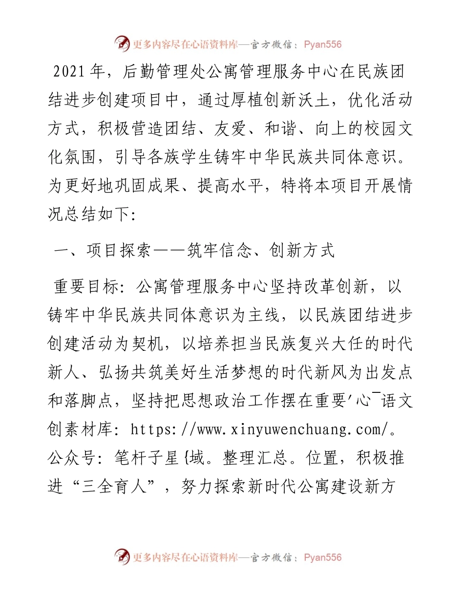 民族团结进步项目总结材料(1).docx_第1页