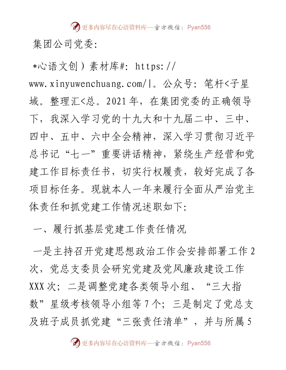 某国企书记抓党建工作专项述职报告.docx_第1页