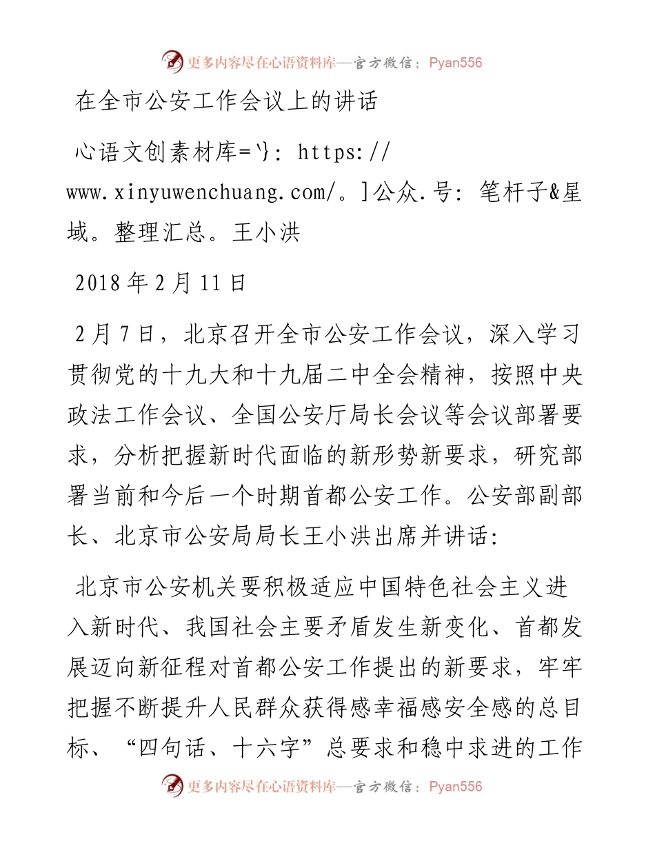 王小洪：在全市公安工作会议上的讲话.docx_第1页