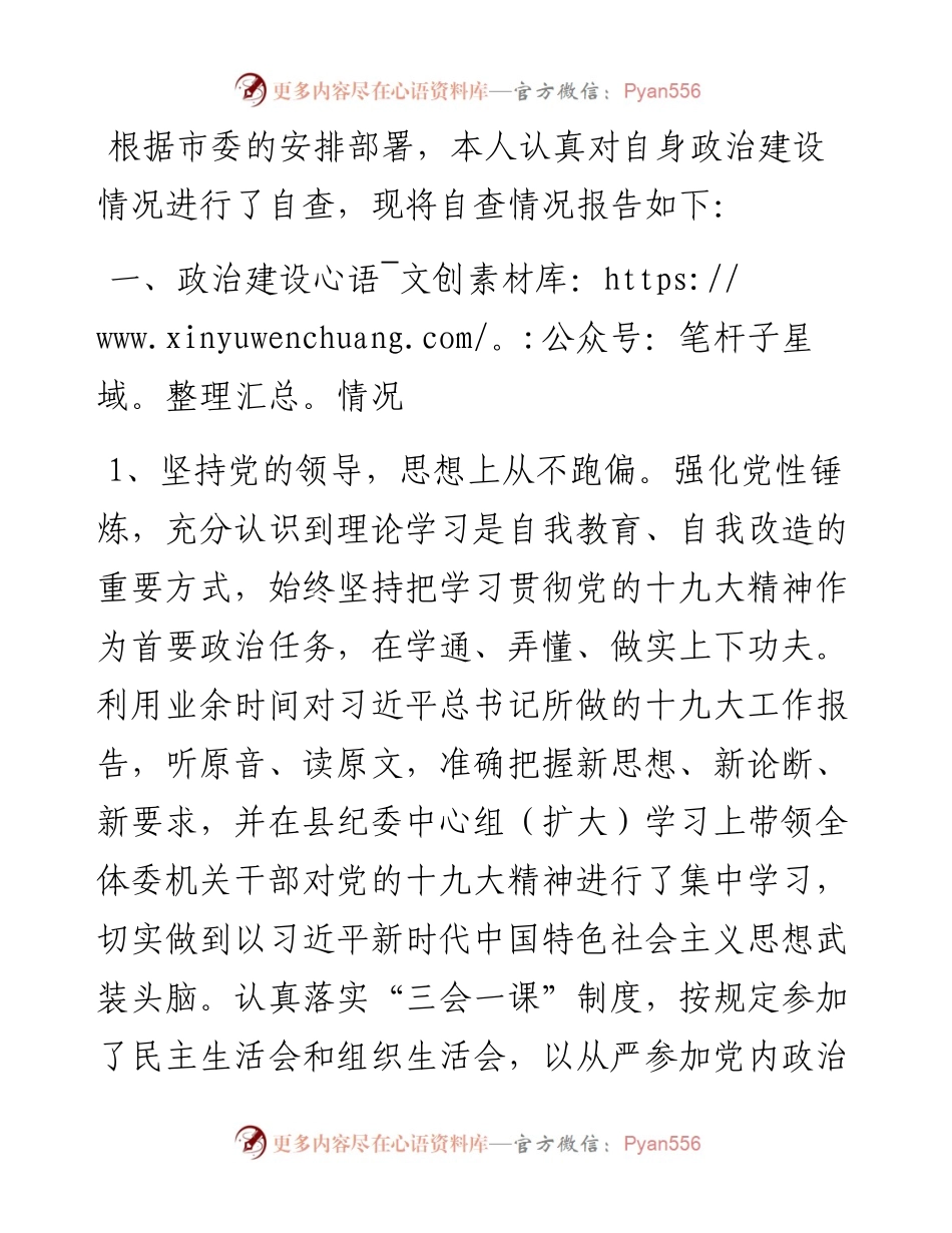 纪检干部政治建设个人自查材料.docx_第1页
