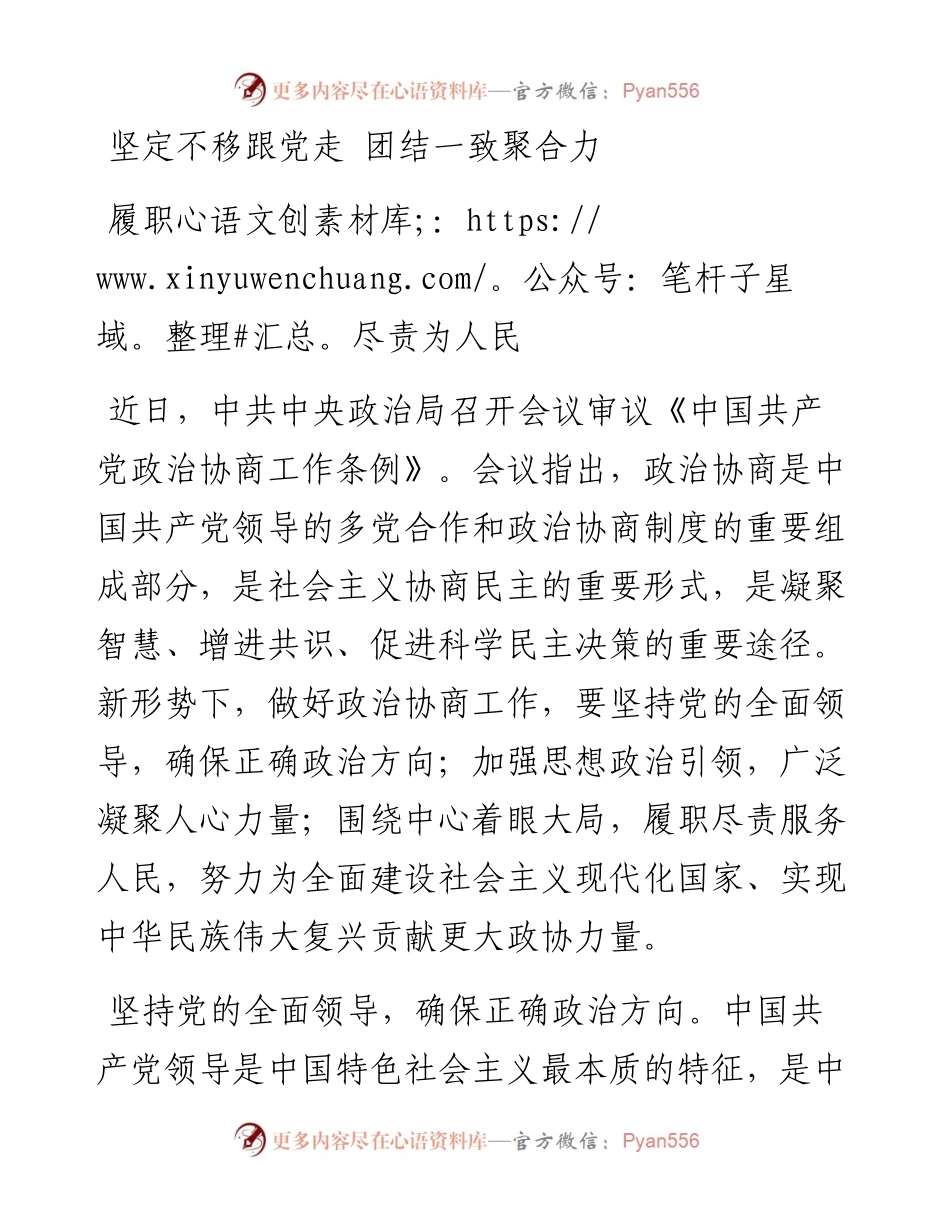 研讨发言：坚定不移跟党走 团结一致聚合力 履职尽责为人民.docx_第1页