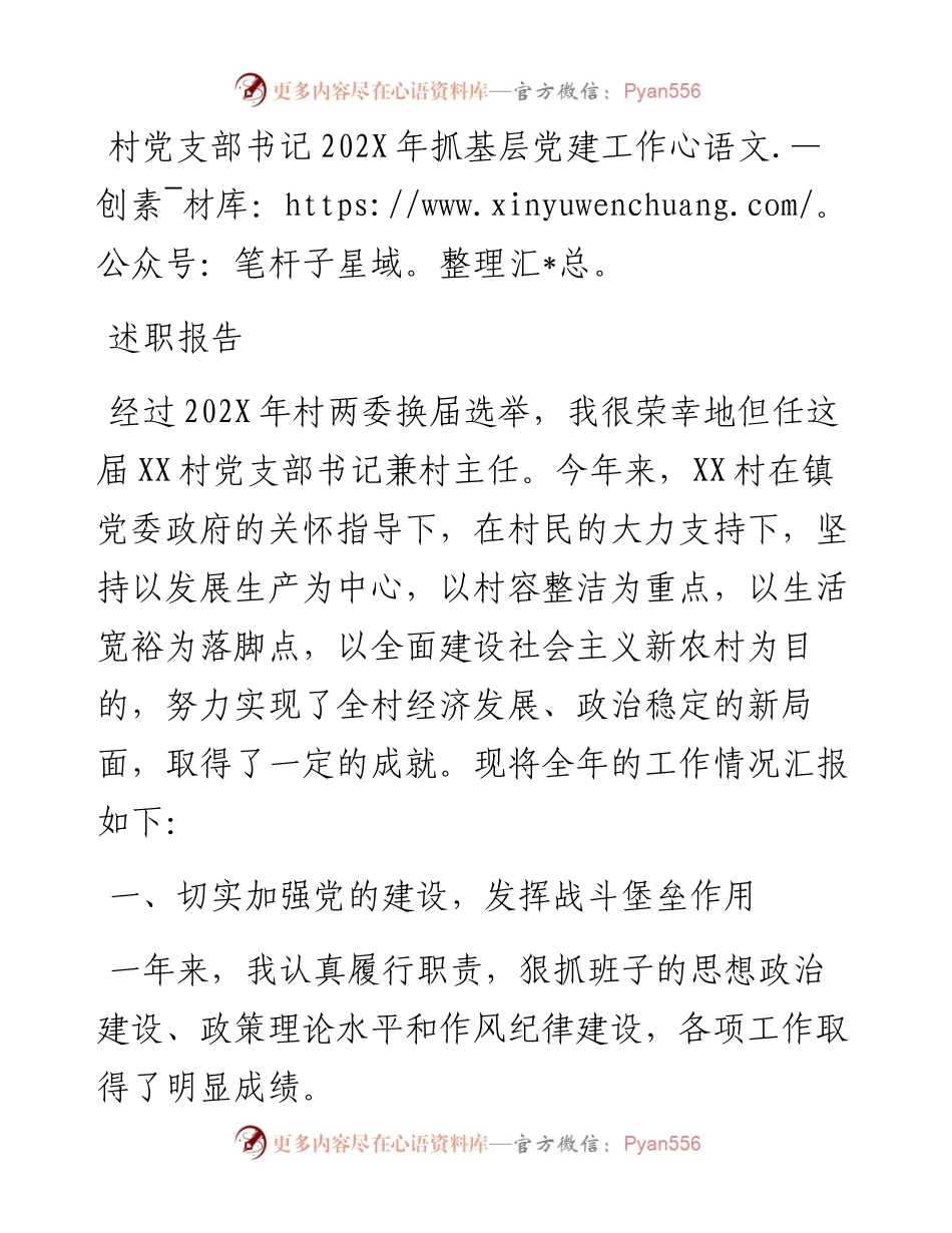 村党支部书记202X年抓基层党建工作述职报告.docx_第1页