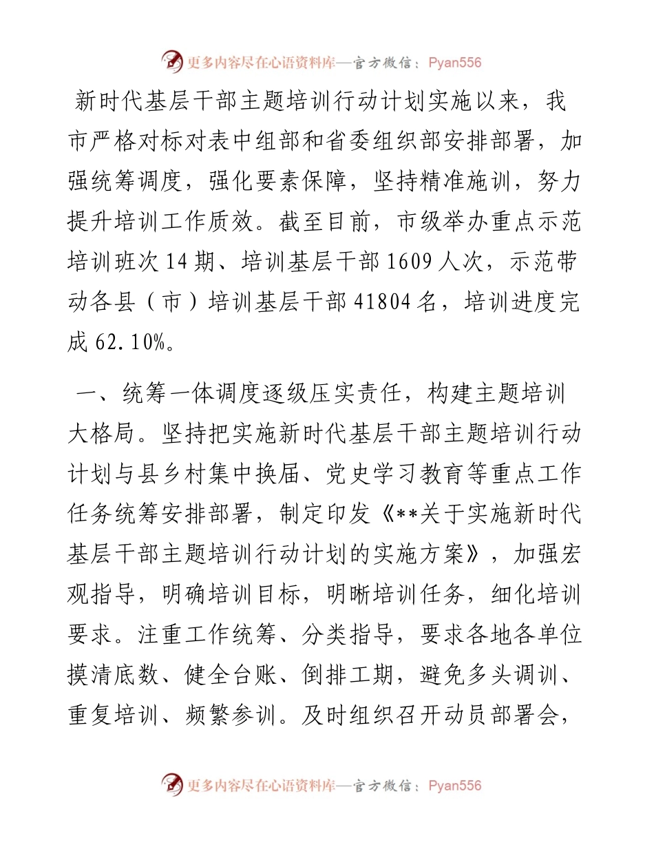 新时代基层干部主题培训行动计划工作汇报.docx_第1页