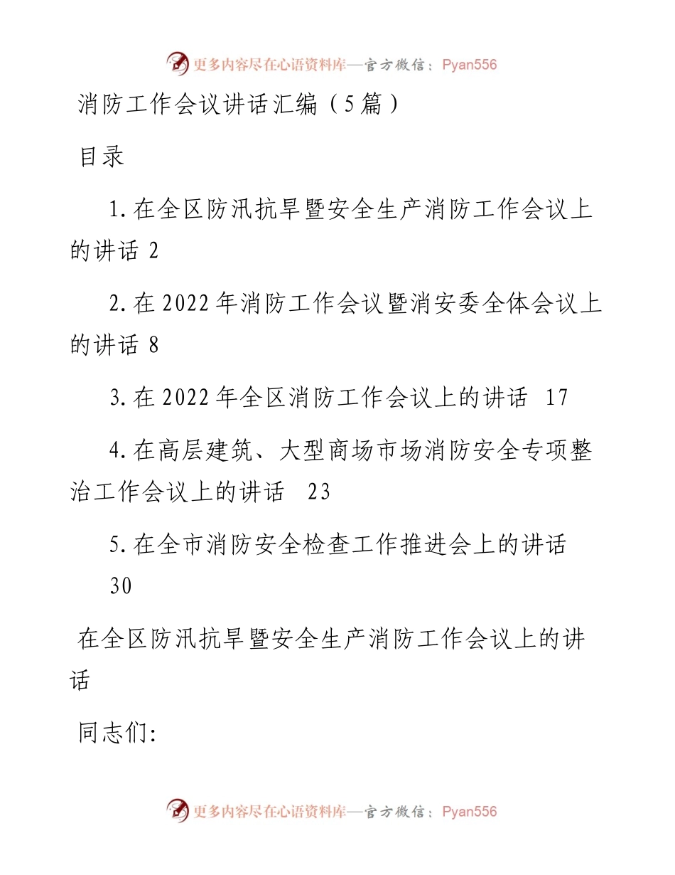 消防工作会议讲话汇编（5篇）.docx_第1页