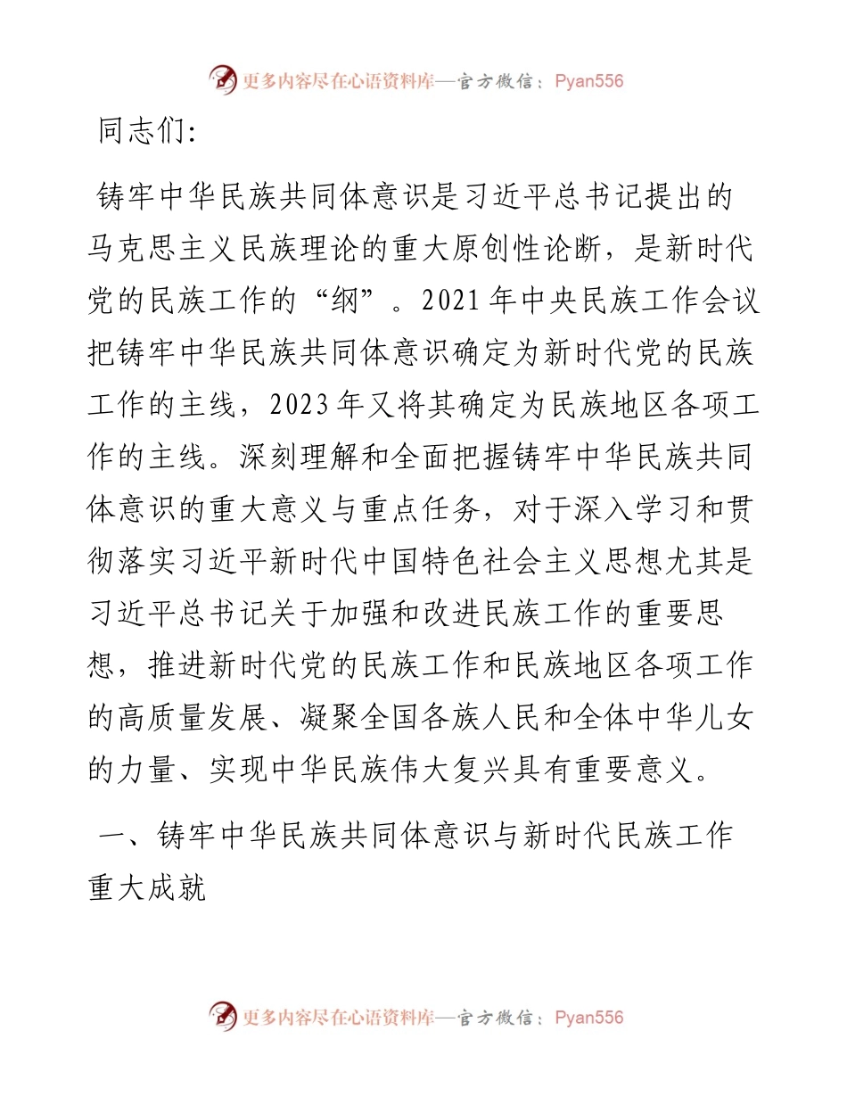 牢牢把握新时代党的民族工作主线 铸牢中华民族共同体意识.docx_第1页
