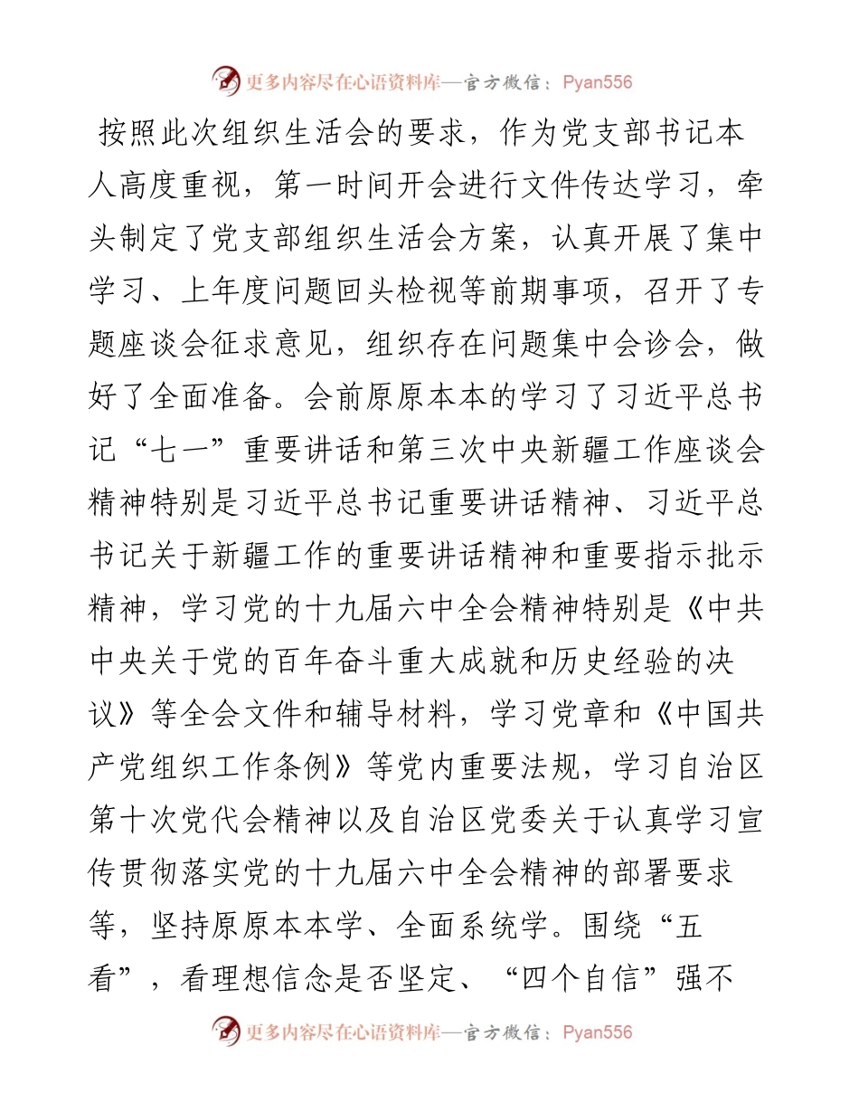 组织生活会党支部书记对照检查材料.docx_第1页