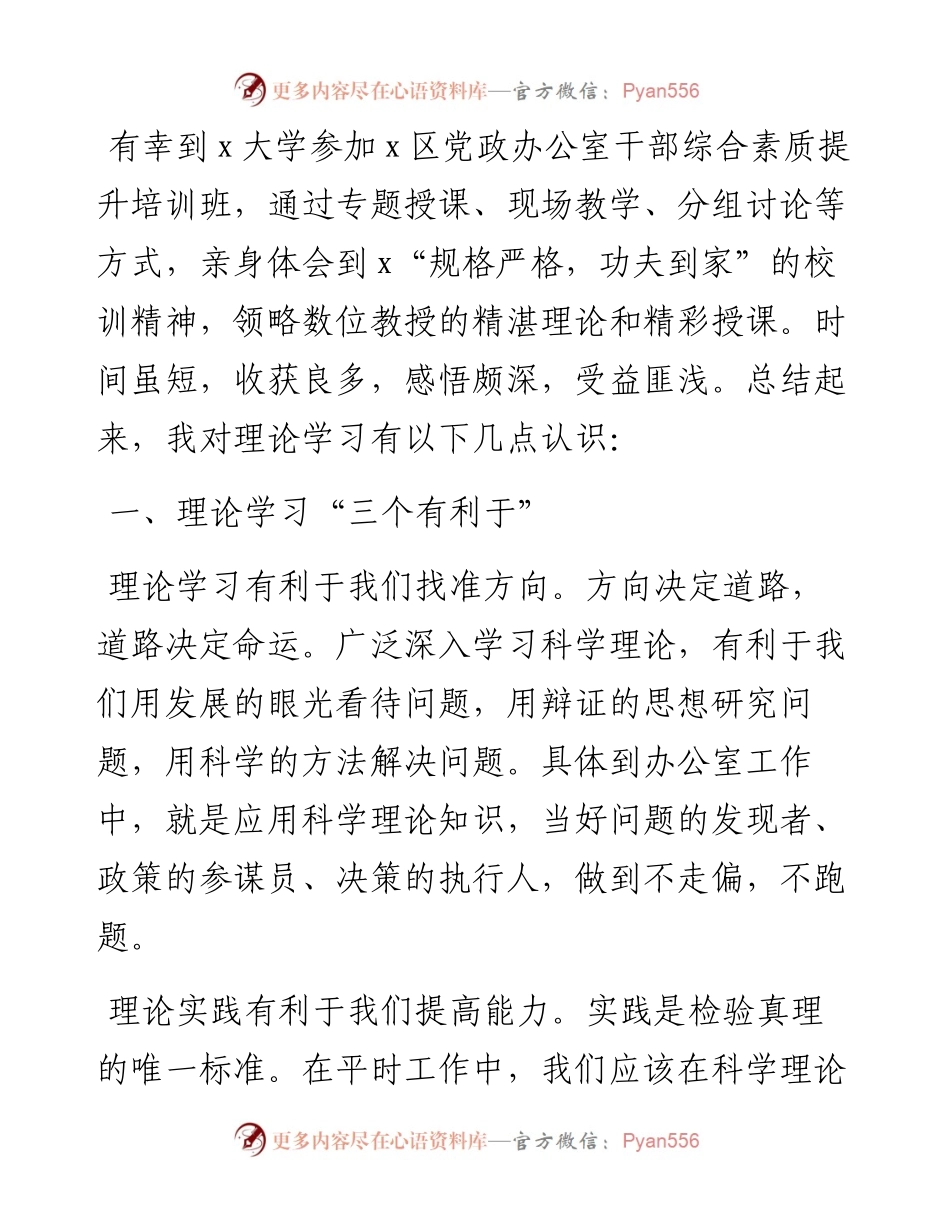 深厚的理论功底 是提升能力境界的根基——区党政办干部综合素质提升培训体会.docx_第1页