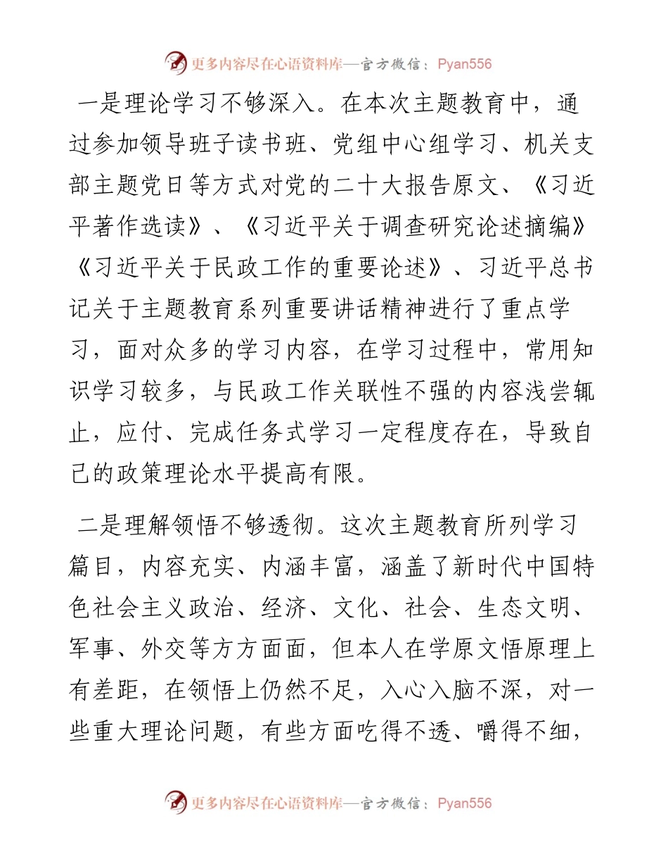 民政局副主任专题民主生活会对照检查材料.docx_第2页