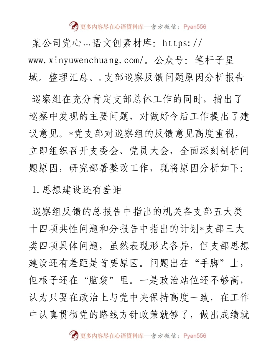 某公司党支部巡察反馈问题原因分析报告.docx_第1页