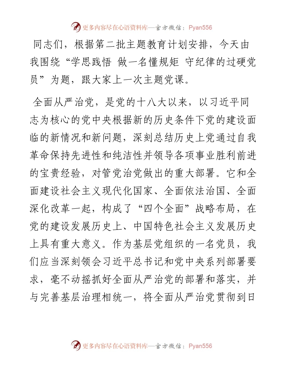 第二批主题教育专题党课：学思践悟 做一名懂规矩 守纪律的过硬党员.docx_第1页