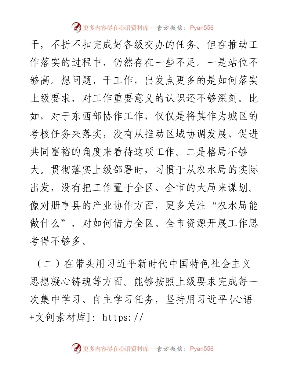 某市农业农村局局长“六个带头”民主生活会对照检查材料.docx_第2页