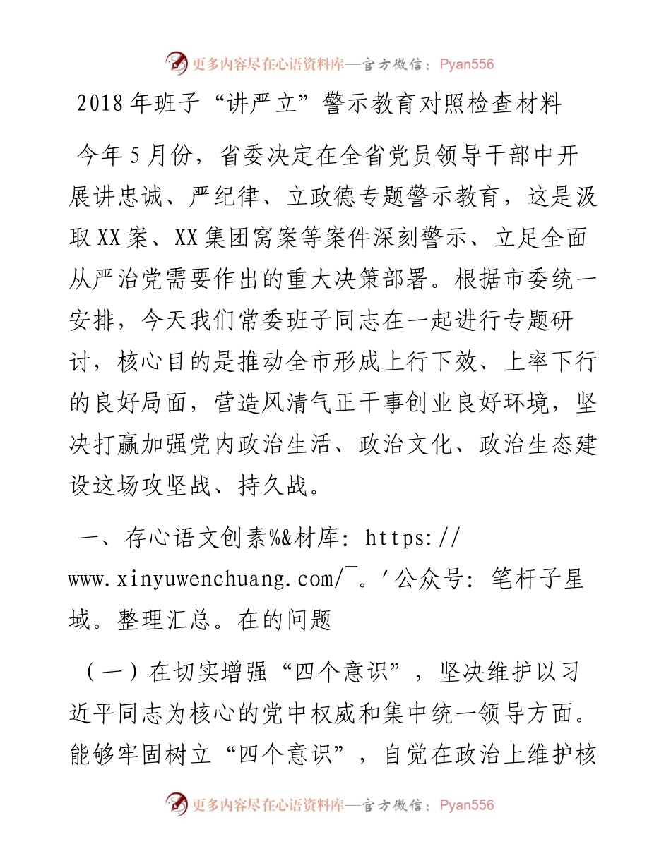 班子讲严立警示教育对照检查发言材料.docx_第1页
