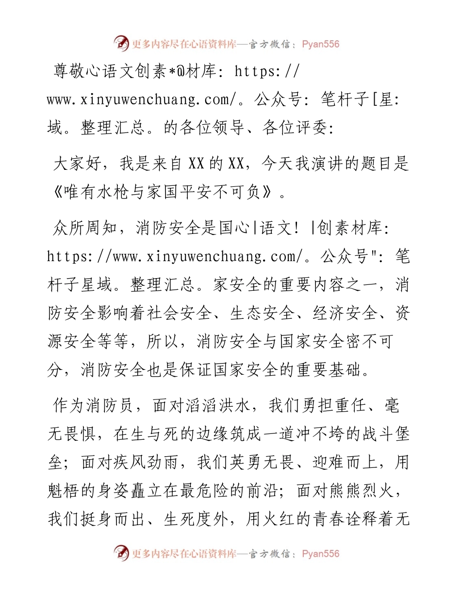 消防员演讲稿：唯有水枪与家国平安不可负.docx_第1页