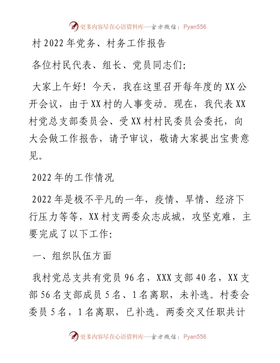 村党务、村务工作报告.docx_第1页