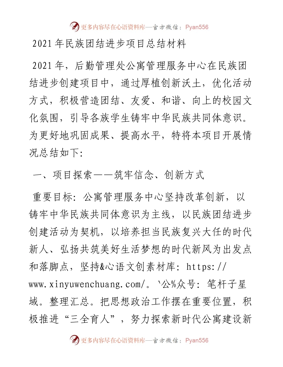 民族团结进步项目总结材料.docx_第1页