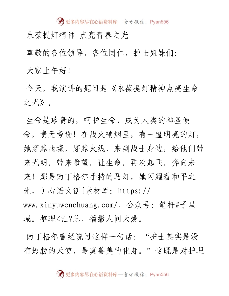 演讲稿：永葆提灯精神 点亮青春之光.docx_第1页